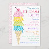 アイスクカラフルリームコーンパーティの招待状 招待状 (正面/裏面)