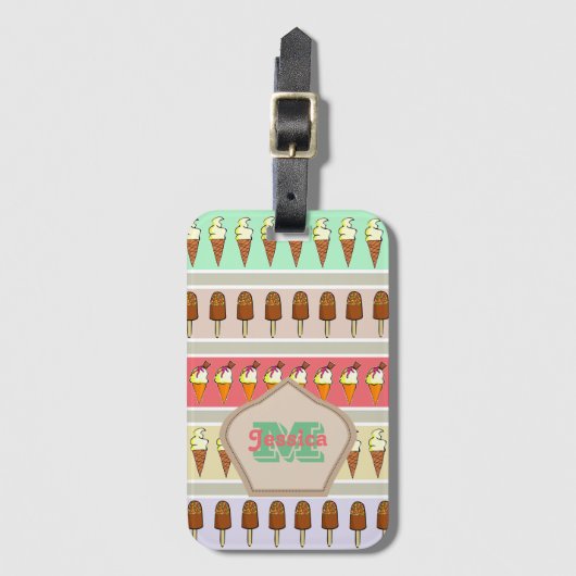 アイスクリーストライプムパーソナライズされた ラゲッジタグ (正面縦)