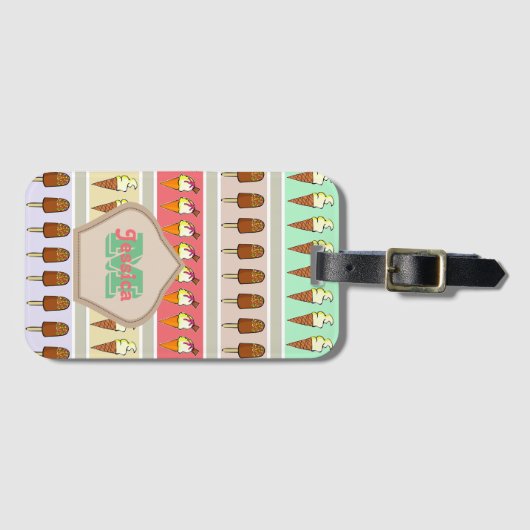 アイスクリーストライプムパーソナライズされた ラゲッジタグ (正面横)