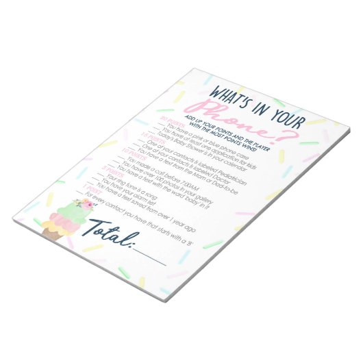 アイスクリームあなたの電話の赤ちゃんシャワーのゲームに何がある ノートパッド (アングル)