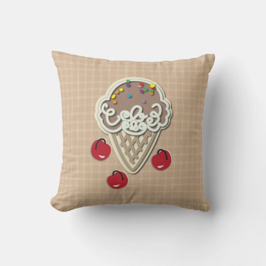 アイスクリームおよびさくらんぼ クッション (正面)
