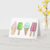 アイスクリームおよびアイスキャンデーの挨拶状 カード (黄色い花)