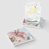 アイスクリームおよび甘いサンデーのトリオ ストーンコースター (横)