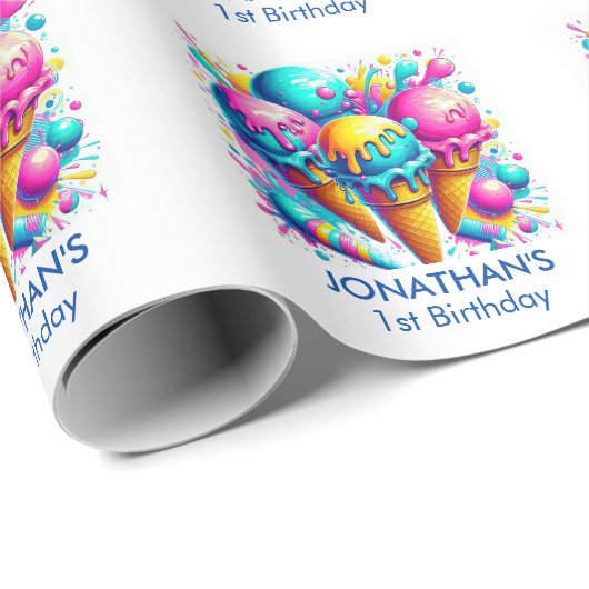 アイスクリームかわいい誕生日 ラッピングペーパー (ロールコーナー)