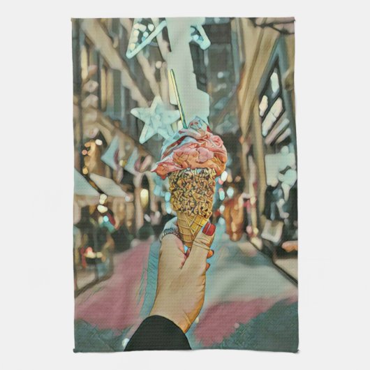 アイスクリームがふりかかる キッチンタオル (縦)