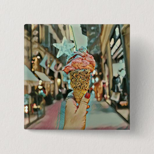アイスクリームがふりかかる 缶バッジ (正面)
