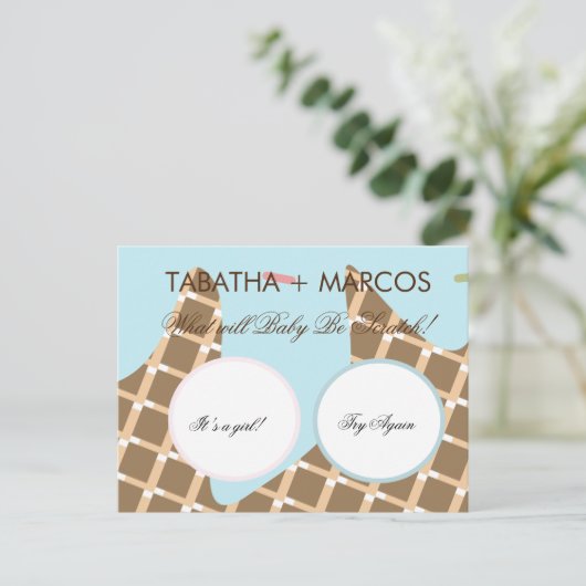 アイスクリームが水を滴らせる性別がDIYスクラッチカードを明らかに 案内ポストカード (スタンド正面)