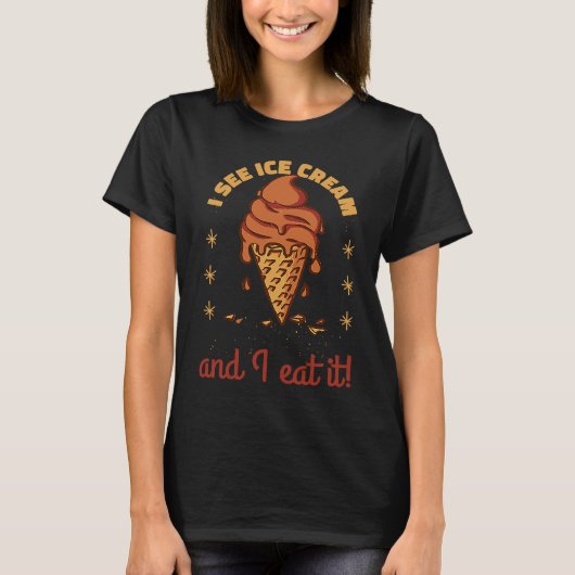 アイスクリームが見え食べて！レトロおもしろいアイスクレア Tシャツ (正面)