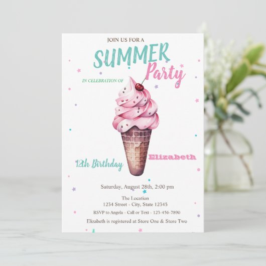 アイスクリームさくらんぼサマー誕生日 招待状 (スタンド正面)