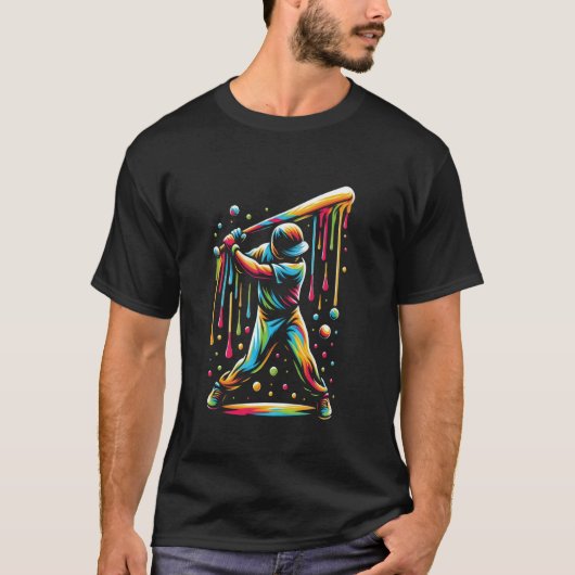 アイスクリームしたたり野球バット野球選手バッター Tシャツ (正面)