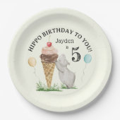アイスクリームとカバの誕生日パーティー ペーパープレート (正面)