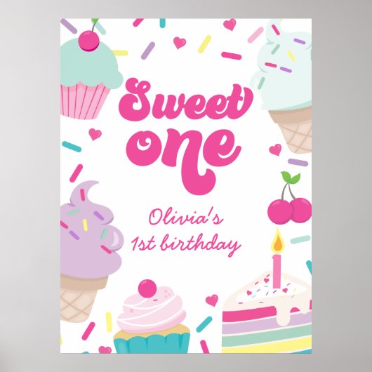 アイスクリームとケーキのスイートワン 1歳の誕生日 ポスター (正面)