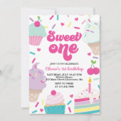アイスクリームとケーキのスイートワン 1歳の誕生日 招待状 (正面)