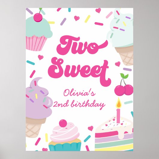 アイスクリームとケーキの2歳の誕生日お祝い ポスター (正面)