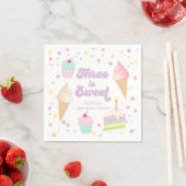 アイスクリームとケーキの3歳の誕生日 スタンダードカクテルナプキン (インサイチュ)
