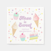 アイスクリームとケーキの3歳の誕生日 スタンダードカクテルナプキン (正面)