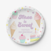 アイスクリームとケーキの3歳の誕生日 ペーパープレート (正面)