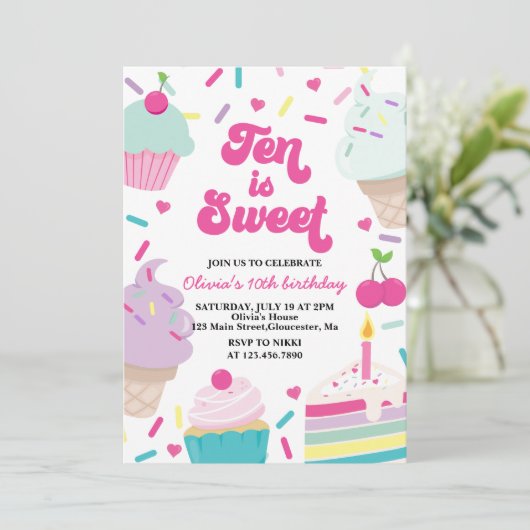 アイスクリームとケーキ10は甘い10誕生日 招待状 (スタンド正面)