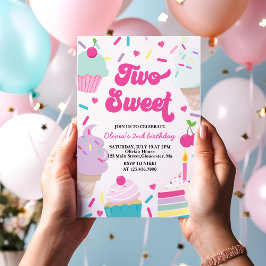 アイスクリームとケーキ2つの甘い2番目の誕生日 招待状