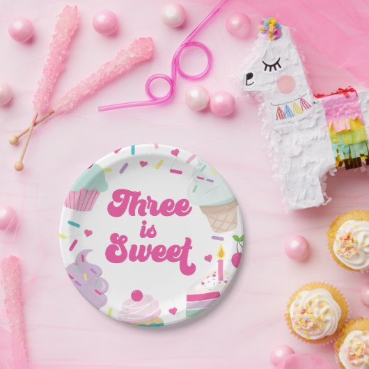 アイスクリームとケーキ3は甘い3歳の誕生日 ペーパープレート (パーティー)