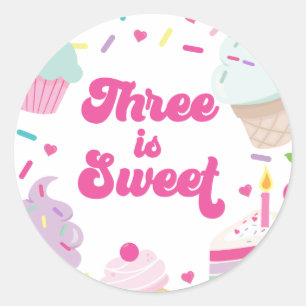 アイスクリームとケーキ3は甘い3歳の誕生日 ラウンドシール