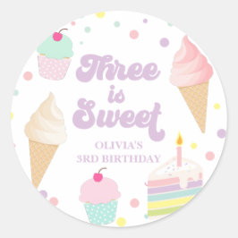 アイスクリームとケーキ3歳の誕生日 ラウンドシール