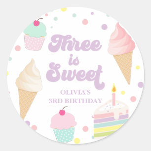 アイスクリームとケーキ3歳の誕生日 ラウンドシール