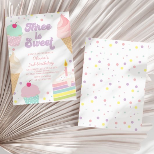 アイスクリームとケーキ3歳の誕生日 招待状