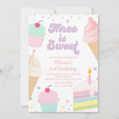 アイスクリームとケーキ3歳の誕生日 招待状 (正面)