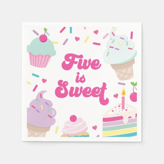 アイスクリームとケーキ5は甘い5誕生日 スタンダードカクテルナプキン (正面)
