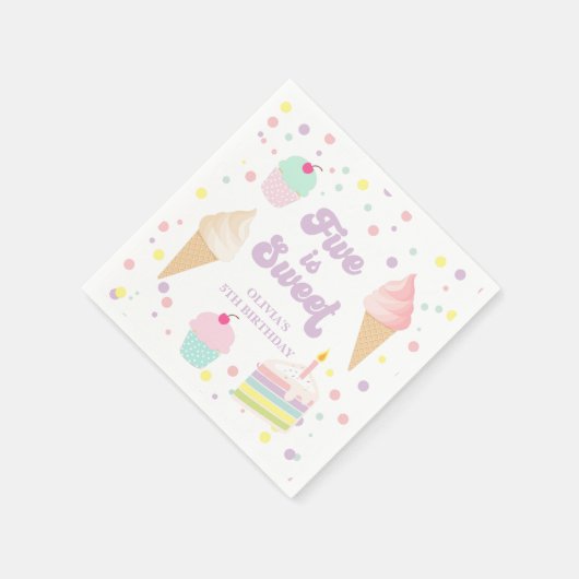 アイスクリームとケーキ5は甘い5誕生日 スタンダードカクテルナプキン (角)