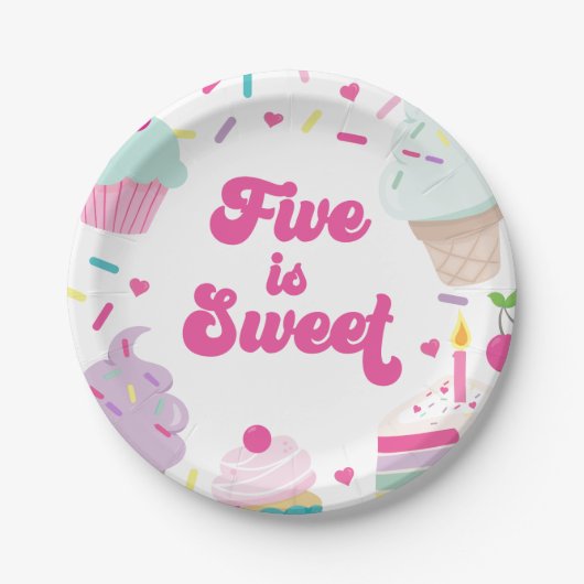 アイスクリームとケーキ5は甘い5誕生日 ペーパープレート (正面)