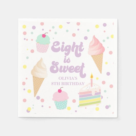 アイスクリームとケーキ8は甘い8誕生日 スタンダードカクテルナプキン (正面)