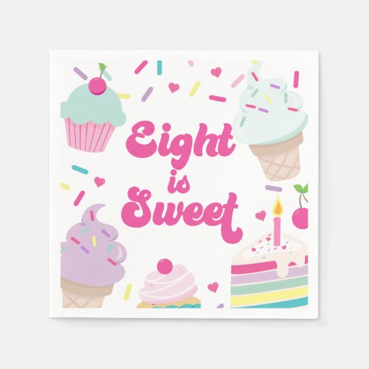 アイスクリームとケーキ8は甘い8誕生日 スタンダードカクテルナプキン (正面)