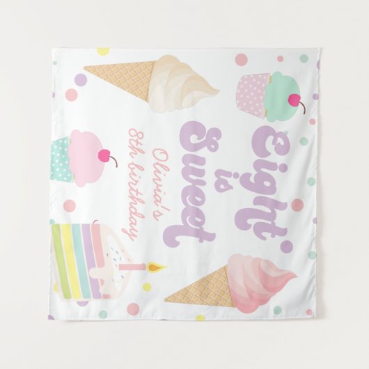 アイスクリームとケーキ8は甘い8誕生日 タペストリー (正面(横))