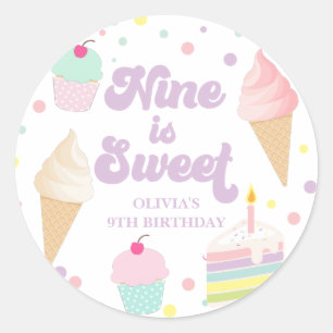アイスクリームとケーキ9は甘い9誕生日 ラウンドシール