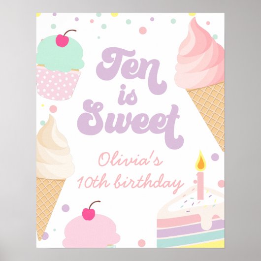 アイスクリームとケーキ テンイズスイート 10歳の誕生日 ポスター (正面)