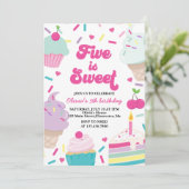 アイスクリームとケーキ ファイブはスイート 5歳の誕生日 招待状 (スタンド正面)