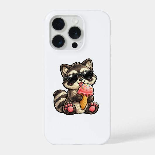 アイスクリームとサングラスをかけたかわいいアライグマ iPhoneケース (裏面)