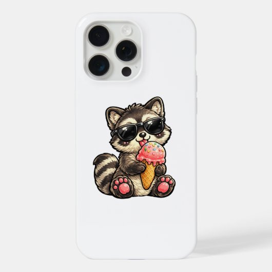 アイスクリームとサングラスをかけたかわいいアライグマ iPhoneケース (裏面)