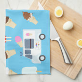 アイスクリームとトラックパターン キッチンタオル (四つ折り)