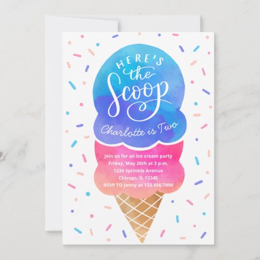 アイスクリームとパラリンスバースデーパーティーの招待状 招待状 (正面)