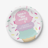 アイスクリームと振りかけるスウィートワン誕生日 ペーパープレート (正面)