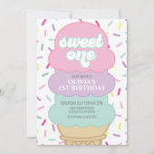 アイスクリームと振りかけるスウィートワン誕生日 招待状 (正面)
