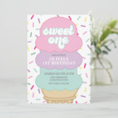 アイスクリームと振りかけるスウィートワン誕生日 招待状 (スタンド正面)