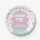 アイスクリームと振りかける甘い1歳の誕生日パップ ペーパープレート (正面)
