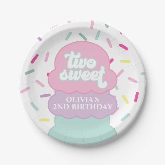アイスクリームと振りかける2つの甘い2番目の誕生日 ペーパープレート (正面)