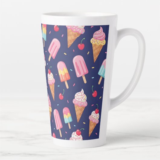 アイスクリームと棒アイスとチェリーのパターン カフェラテマグ (右)