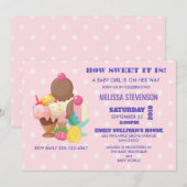 アイスクリームと水玉模様のベビーシャワーガール 招待状 (正面/裏面)