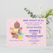 アイスクリームと水玉模様の赤ちゃん女の子のシャワー 招待状 (スタンド正面)